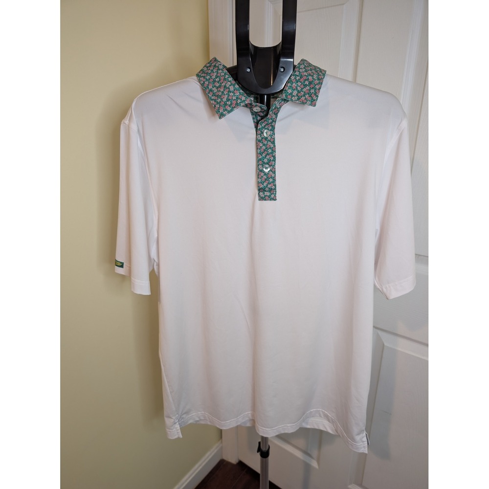 Straight Down Golf Polo White Floral Collar UPF 50 Stretch - Size L